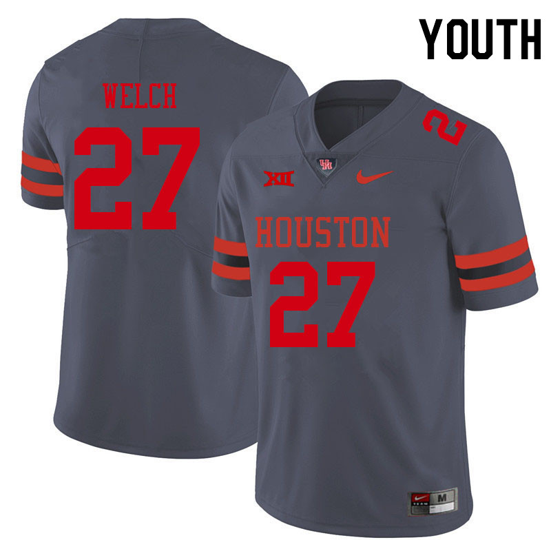 Youth #27 Mike Welch Houston Cougars College Big 12 Conference Football Jerseys Sale-Gray - Click Image to Close
